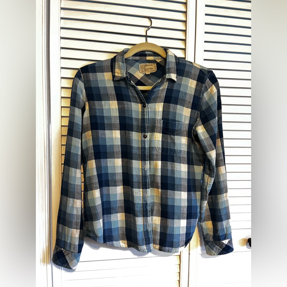 Current/Elliott Navy and Light Blue Plaid Shirt